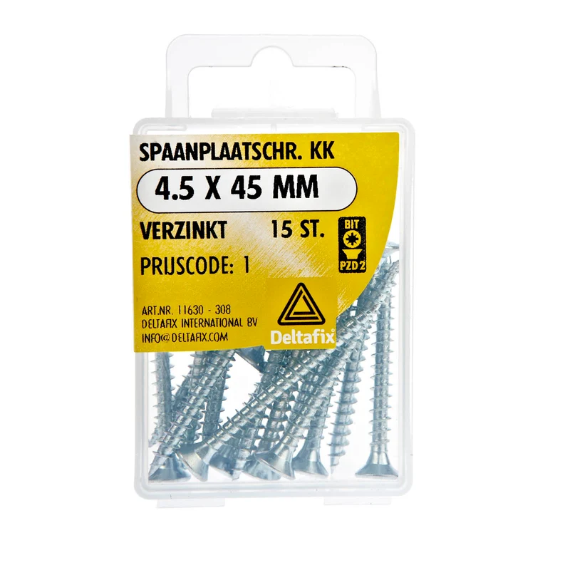 Deltafix spaanplaatschroef pozidrive platkop 4,5x45mm 15st