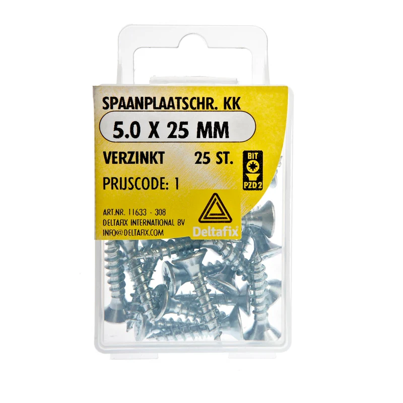 Deltafix spaanplaatschroef pozidrive platkop 5x25mm 25st