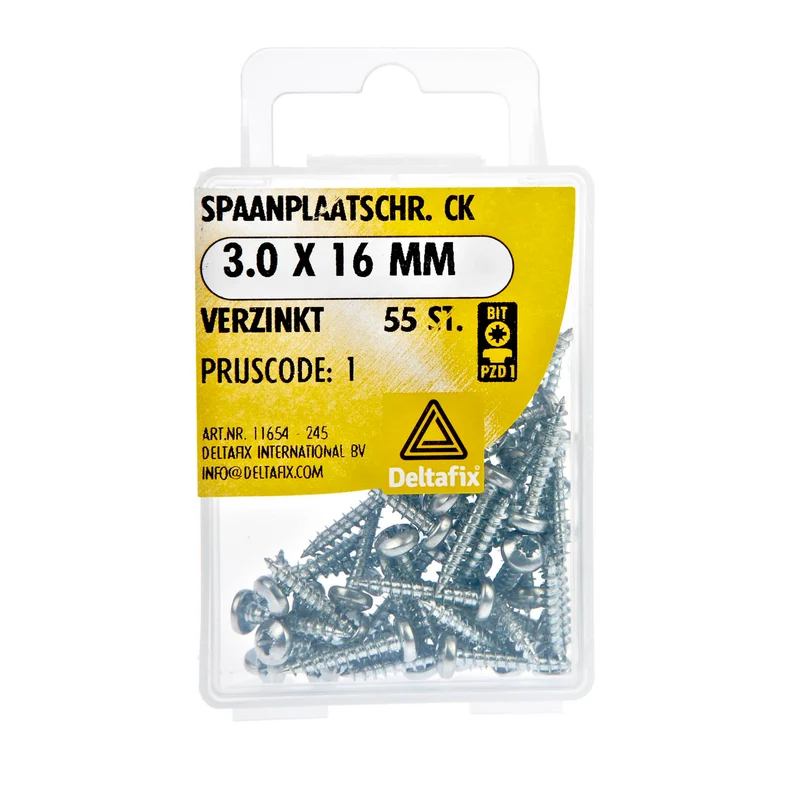 Deltafix spaanplaatschroef pozidrive cilinderkop 3x16mm 55st