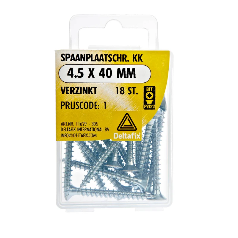 Deltafix spaanplaatschroef pozidrive platkop 4,5x40mm 18st