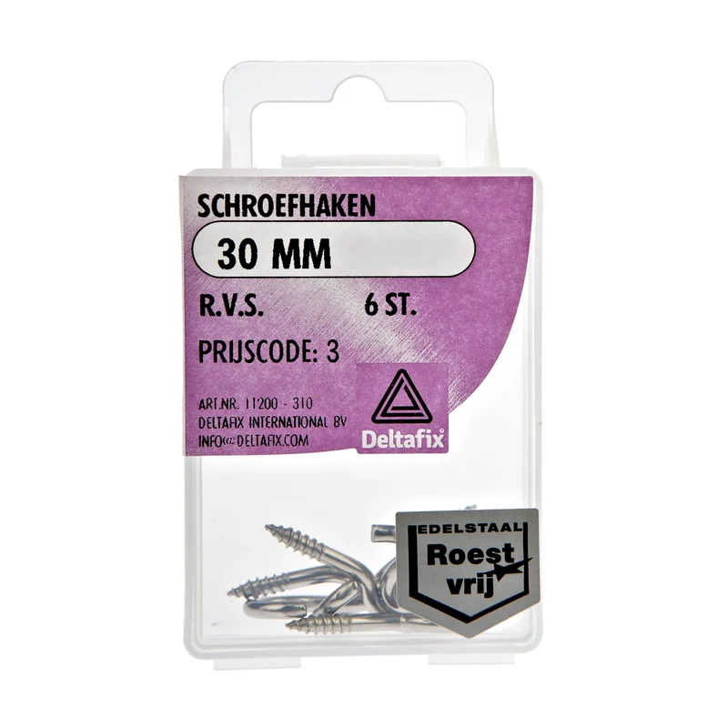 Deltafix schroefhaak RVS 30mm 6st